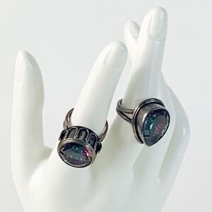 Vintage Sterling Silver Large Mystic Topaz Ring Sz 7 Set (2)